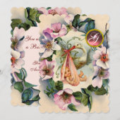 STORK GIRL BABY SHOWER, PINK WILD ROZEN MONOGRAM KAART (Voorkant / Achterkant)