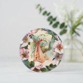 STORK GIRL BABY SHOWER, PINK WILD ROZEN MONOGRAM KAART (Staand voorkant)