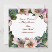 STORK GIRL BABY SHOWER, PINK WILD ROZEN MONOGRAM KAART (Achterkant)