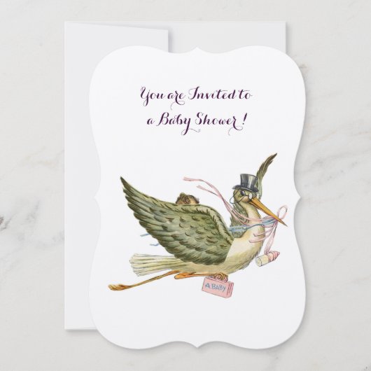 STORK GIRL-BABY SHOWER, zilvermetel Kaart (Voorkant)