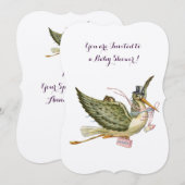 STORK GIRL-BABY SHOWER, zilvermetel Kaart (Voorkant / Achterkant)