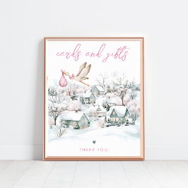 Stork Girl Winter Baby shower Kaarten & Geschenken Poster