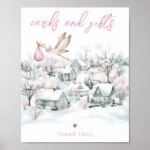 Stork Girl Winter Baby shower Kaarten & Geschenken Poster (Voorkant)