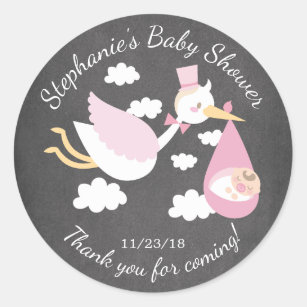 Stork Girls Baby shower Favor Sticker
