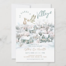 Stork Het duurt een Dorp Winter Baby shower