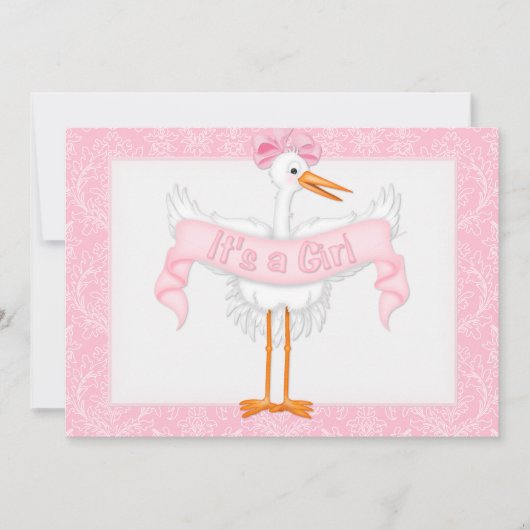 Stork Het is een Girl Baby shower Uitnodiging (Voorkant)