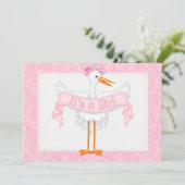 Stork Het is een Girl Baby shower Uitnodiging (Staand voorkant)