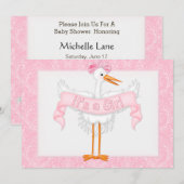 Stork Het is een Girl Baby shower Uitnodiging (Voorkant / Achterkant)