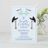 Stork Holding Blue Baby Bundles Baby shower Kaart (Staand voorkant)