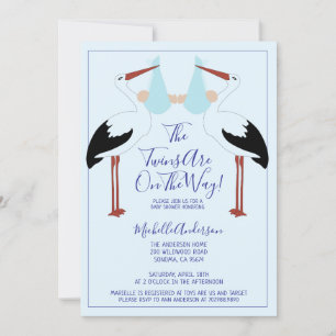 Stork Holding Blue Baby Bundles Baby shower Kaart