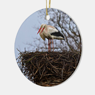 Stork in Nest Keramisch Ornament