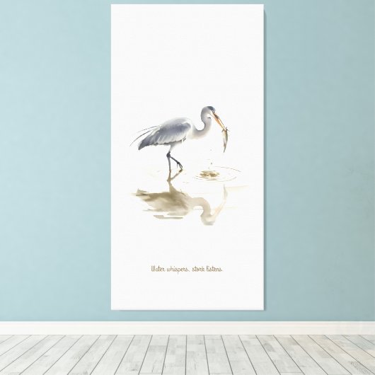 Stork in water canvas afdruk (Insitu (Houten vloer))