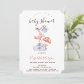 Stork Little Bunny Pink Stripes Baby shower Kaart (Staand voorkant)