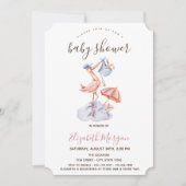 Stork Little Bunny Pink Stripes Baby shower Kaart (Voorkant)