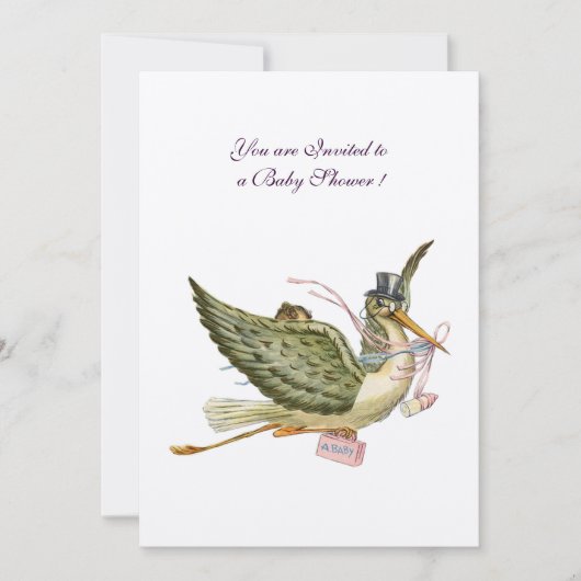 STORK MEISJE BABY SHOWER Roze Wit Parel Kaart (Voorkant)