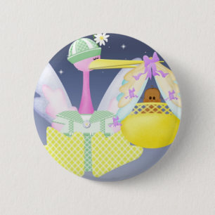 Stork met Afrikaanse Amerikaanse Baby Ronde Button 5,7 Cm