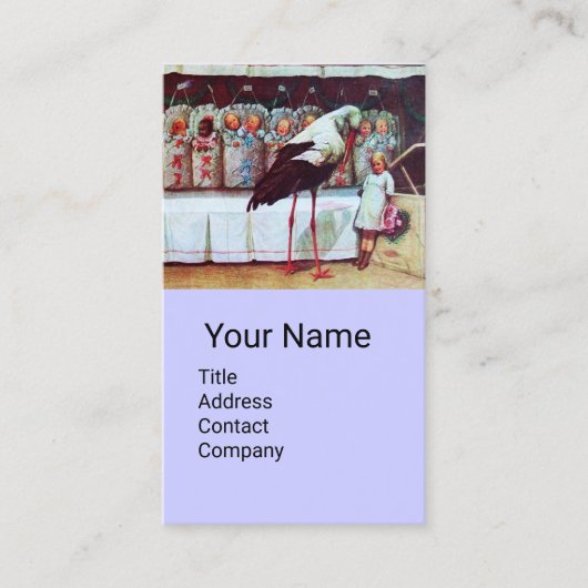 STORK MET BABIES, BLAUWE WITTE BABY REEKS VISITEKAARTJE (Voorkant)