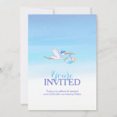 Stork met baby boy baby shower uitnodigingen (Achterkant)