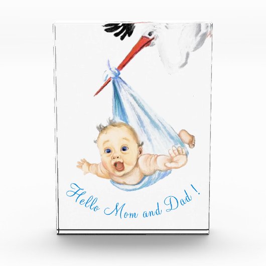 Stork met Baby-fotoblok - aangepaste tekst Fotoblokken (Voorkant)