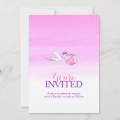Stork met baby meisje baby shower uitnodigingen (Achterkant)