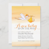 Stork met baby nieuwe babyshower uitnodigingen (Voorkant)