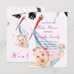 Stork met Baby shower Invitation Voorbeeld Kaart