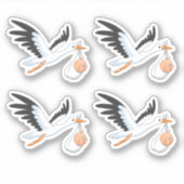 Stork met een Baby-set van 4 Sticker (Voorkant)