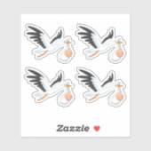 Stork met een Baby-set van 4 Sticker (Vel)