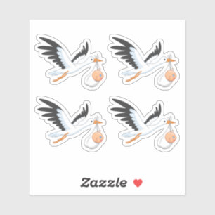 Stork met een Baby-set van 4 Sticker