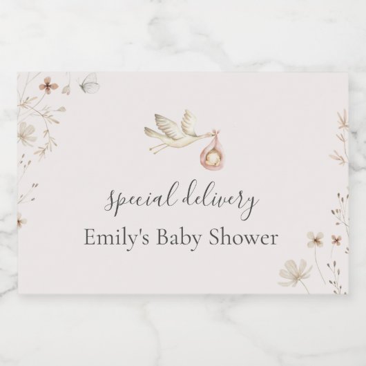 Stork mini-flesetiket voor baby shower sparkling wijnetiket (Enkel label)
