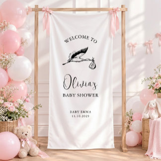 Stork Minimalist Script Baby Shower Welcome Spandoek
