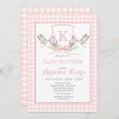 Stork Monogram Crest Baby shower Invitation Kaart (Voorkant / Achterkant)