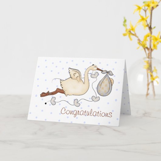 Stork New Baby Boy Wenskaart Kaart (Gele Bloem)