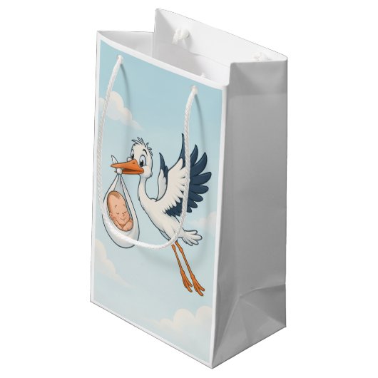 Stork Newborn Baby Gift Bag Klein Cadeauzakje (Achterkant Gekanteld)