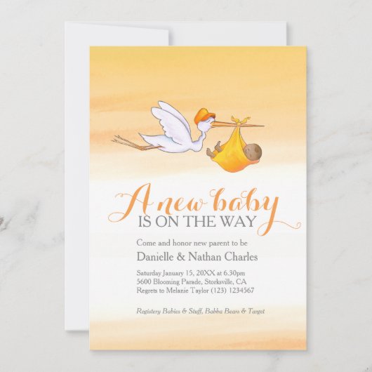 Stork nieuwe baby gouden sinaasappel koppels baby  kaart (Voorkant)