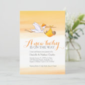 Stork nieuwe baby gouden sinaasappel koppels baby  kaart