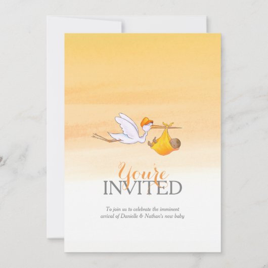 Stork nieuwe baby gouden sinaasappel koppels baby  kaart (Achterkant)