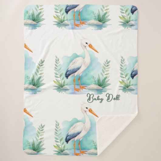 Stork Nursery set Baby pop Sherpa Deken (Voorkant)