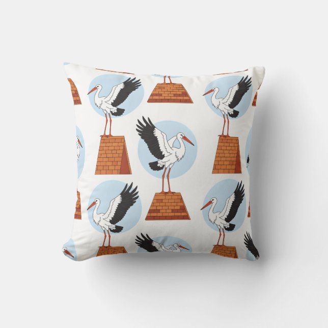 Stork op Rooftop Pattern Kussen (Voorkant)