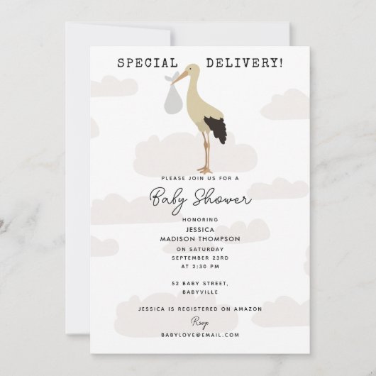 Stork Pasgeboren Baby Boy Girl Baby shower Kaart (Voorkant)