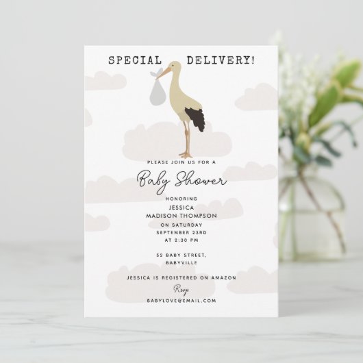 Stork Pasgeboren Baby Boy Girl Baby shower Kaart (Staand voorkant)