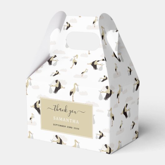 Stork Pasgeboren Baby Boy Meisje Patroon Bedankdoosjes (Voorkant Zijde)