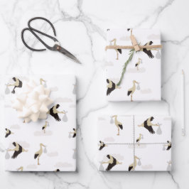 Stork Pasgeboren Baby Boy Meisje Patroon Inpakpapier Vel