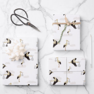 Stork Pasgeboren Baby Boy Meisje Patroon Inpakpapier Vel