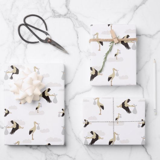 Stork Pasgeboren Baby Boy Meisje Patroon Inpakpapier Vel (Voorkant)