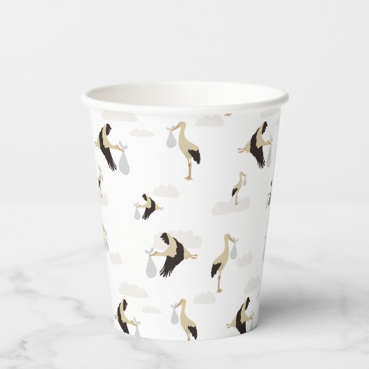 Stork Pasgeboren Baby Boy Meisje Patroon Papieren Bekers (Achterkant)
