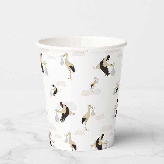 Stork Pasgeboren Baby Boy Meisje Patroon Papieren Bekers (Links)