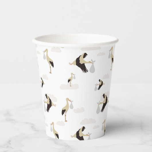 Stork Pasgeboren Baby Boy Meisje Patroon Papieren Bekers (Voorkant)