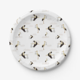 Stork Pasgeboren Baby Boy Meisje Patroon Papieren Bordje