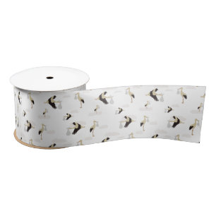 Stork Pasgeboren Baby Boy Meisje Patroon Satijnen Lint